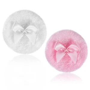2 Pcs Large Fluffy Powder Puff, 3.5 Inch Face Body Puff Pink, White - Picture 1 of 7