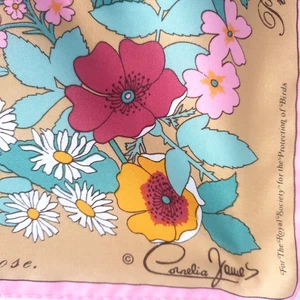 Pañuelo cuadrado italiano vintage Cornelia James dorado floral vintage elegante - Imagen 1 de 9