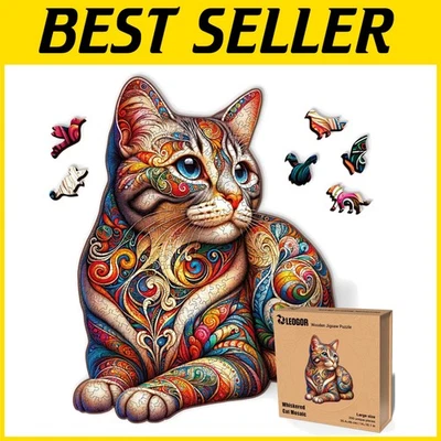 Unique 350-Piece Wooden Puzzle for Adults - Whiskered Cat Mosaic 14 x 18.1 in - Image 1 of 4