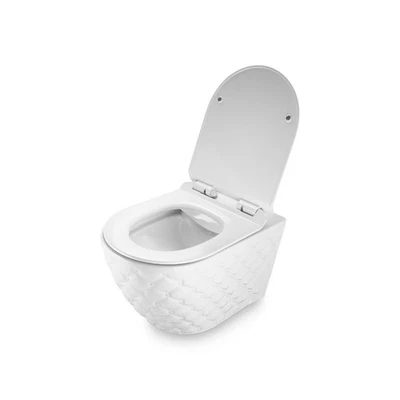WC sospeso bianco - WC a parete senza bordo lavello set completo - WC design con coperchio - Immagine 1 di 4