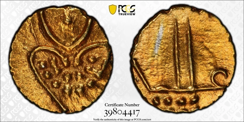 1881 Travancore India Gold Fanam PCGS MS65 - Imagem 1 de 1
