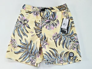 VOLCOM Boys L/14 Board Center Swim Trunks Shorts Mesh Lined Yellow Tropical - Picture 1 of 4