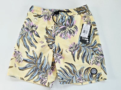 VOLCOM Boys L/14 Board Center Swim Trunks Shorts Mesh Lined Yellow Tropical - Image 1 of 4