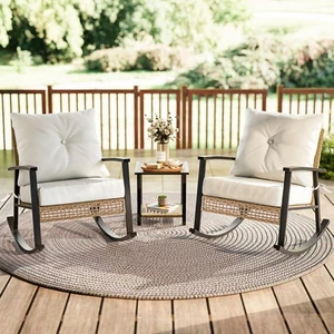 3 Piece Patio Furniture Set, Outdoor Rocking Chairs Set of 2 with Coffee Tabl... - Picture 1 of 9