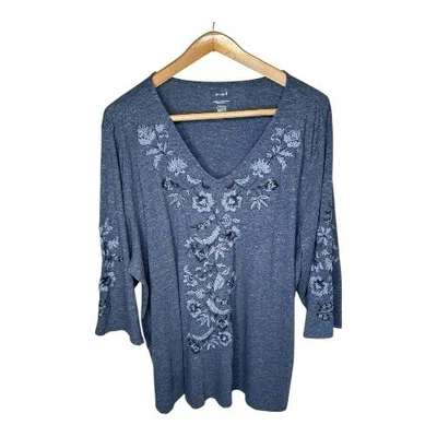 Top túnica jersey bordado J. Jill PureJill talla 4X azul floral manga 3/4 Foto 1 de 4