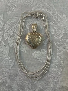 Vintage Sterling Silver Chain with Puffy Engraved Heart Pendant - Picture 1 of 10