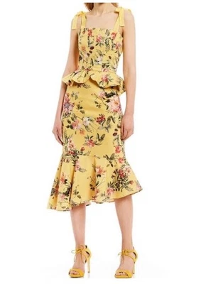 Vestido para mujer Antonio Melani talla 2 amarillo floral Loraine peplum volantes sin mangas Foto 1 de 4