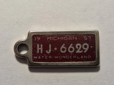 1957 Michigan  DAV Tag Keychain License Plate HJ-6629 - Image 1 of 2