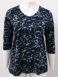 Ex Ulla Popken Navy Floral V-Neck Cotton Tee - Size UK16/18 - Picture 1 of 5