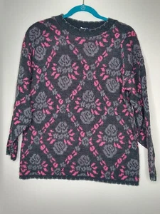 Vintage Cottagecore Rose Geometric Crewneck M Pullover Strick Floral 80er 90er Acryl - Bild 1 von 9