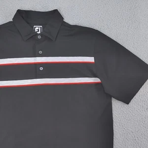 Footjoy FJ ProDry Golf Polo Shirt Mens Large Black Red Athletic Fit Wide Stripe - Picture 1 of 22