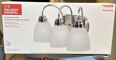 NEW Project Source #1362639 3 Light Bar-Brushed Nickel-White Milk Glass Wynfield - Image 1 of 4