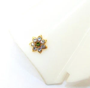 Indian Nose Ring Ethnic 22k Gold Plated CZ Nose Stud Women Nose Ear Pin Jewelry - Picture 1 of 5