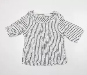 Lina Tomei Womens Multicoloured Striped Linen Cropped Blouse Size L Cowl Neck - Picture 1 of 10