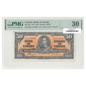 $50 1937 BC-26c The Bank of Canada Coyne-Towers Prefix B/H PMG VF-30 - Picture 1 of 2