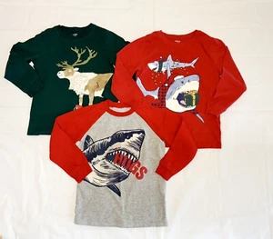 Carter’s Shirts Boys 7 Red Gray Valentines Winter Christmas Long Sleeve Lot Of 3 - Picture 1 of 9