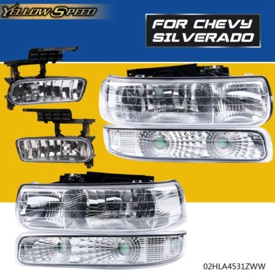 Fit For 1999-2002 Chevy Silverado 2000-2006 Tahoe Suburban Headlights+Fog Lights - Image 1 of 4