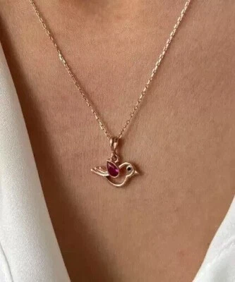 Cadena Colgante Amor Rubí Rojo Simulado Corte Pera 0.10CT Chapado en Oro Rosa 14K Foto 1 de 3