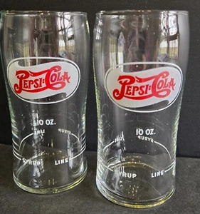 Pepsi Cola Set of 2 Double Dot 1940's 10oz ACL Logo Fountain Glasses Syrup Line - Picture 1 of 6