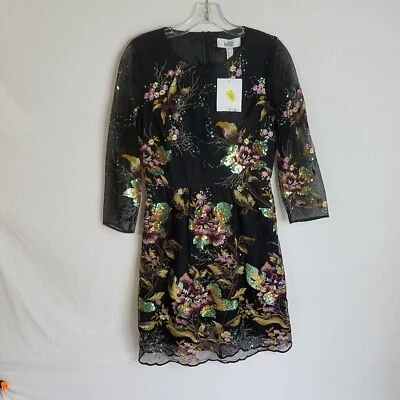 NEW Belle Badgley Mischka Womens Embroidered Floral Sequin Dress Size US 2 - Image 1 of 4