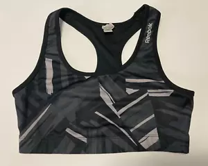 Reebok Athletic Sports Bra M Medium Racerback Grey Black Pattern Reversible - Picture 1 of 5