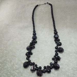 Vintage Jet Black Faceted Bauble Necklace 32" Statement Signed Mark by AVON - Picture 1 of 8