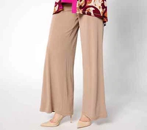 Susan Graver Pantalon Regular Liquid Knit Taille Haute Jambes Large Taupe S A630823 - Photo 1/4