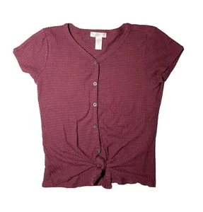 White Fawn Short Sleeve Ruby Red Waffle Sweater Girls Size Large - Picture 1 of 3