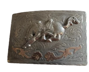 Vtg Rare Sterling Silver 10KGold Cowboy Rodeo Bucking Horse Western gold flowers - Picture 1 of 8