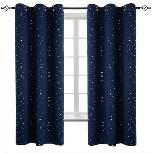 BGment Navy Star Blackout Curtains for Kid's Bedroom - Grommet Thermal Insulated - Picture 1 of 9