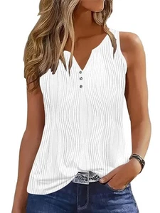 Women 2025 Summer Casual V Neck Sleeveless Button Down Shirts (White,S) - Picture 1 of 7