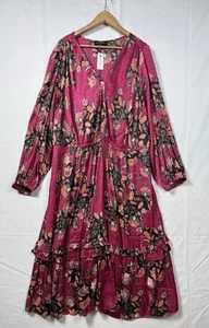 Lane Bryant Satin Tiered Ruffle-Detail Midi Dress Size 2X Pink Farm Rio Inspired - Picture 1 of 7