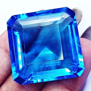 Blue Topaz 109.95 Ct Loose Gemstone Square Shape Certified - Picture 1 of 8