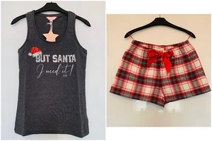 LIPSY LADIES GREY & RED SEQUIN 'BUT SANTA I NEED IT!' XMAS PYJAMAS UK SIZES 8-14 - Picture 1 of 3