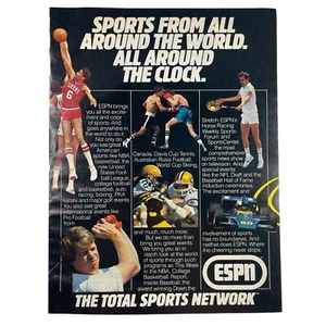 ESPN Vintage 1983 80s Print Ad Sports Cable Channel Julius Erving Sixers - Picture 1 of 1