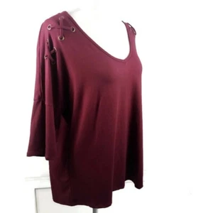 Wishful Park Sweater XL Red NEW Criss Cross Lace Up Quarter Sleeve Top V-Neck - Picture 1 of 13