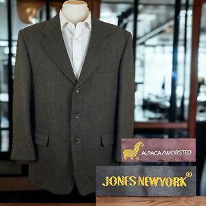 Jones New York Sport Coat Blazer Mens 44R Brown Herringbone Alpaca Worsted Wool