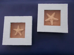 Pair of Distressed Rustic Pastel Wood Shadow Boxs Wall Hanging Starfish 6.5" - Picture 1 of 14