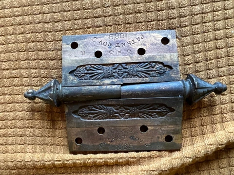 vintage brass door hinges from 1869 patent stamp 3x3 Cover