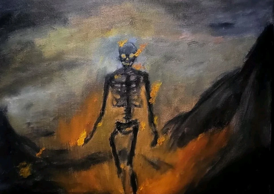 Blaze - Impresión de ilustraciones originales de 8x10" - Burning Skeleton Firey Skull Horror Ghost Foto 1 de 1