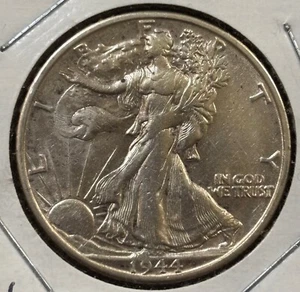 1944 S Walking Liberty Silver Half Dollar 50C Coin-white w/ dark spots, Looks AU - Picture 1 of 6