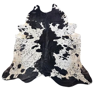 Spotted Black and White Cowhide Rug (some beige on edges) Size: 9x7.5 feet Z-039 - Picture 1 of 6