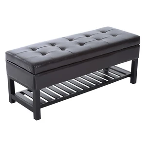 44" Faux Leather Ottoman Storage Bench Seat with Shoe Rack for Bedroom Hallway - Picture 1 of 10