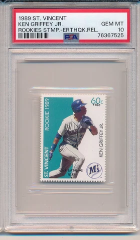 1989 St Vincent Rookies Stamp KEN GRIFFEY JR CA Earthquake Relief PSA 10 Pop 20 Cover