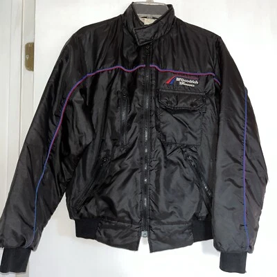 Chaqueta BF Goodrich Racing Cars Bomber Cremallera Pequeña Negra Con Rayas Rojas y Azules Foto 1 de 4