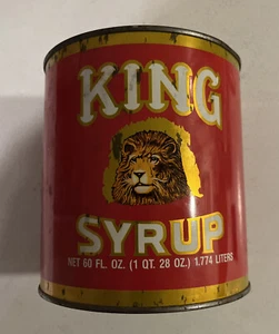 Vintage 1970s King Syrup Tin 60 Oz. NOS Full Unopened Lion - Picture 1 of 9