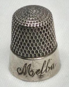 1920s Simons Brothers Sterling Silver Thimble, Melba Engraved, size 7 - Picture 1 of 6