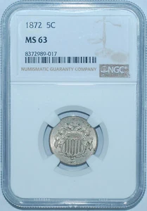 1872 NGC MS63 Shield Nickel - Picture 1 of 2