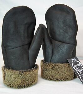 REAL GENUINE SHEEPSKIN SHEARLING LEATHER MITTENS UNISEX BROWN / BROWN ASH S-2XL