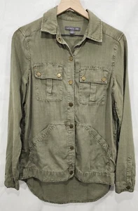 Anthropologie Level 99 Utility Shirt Jacket Linen Pockets Green Fall Womens S - Picture 1 of 17